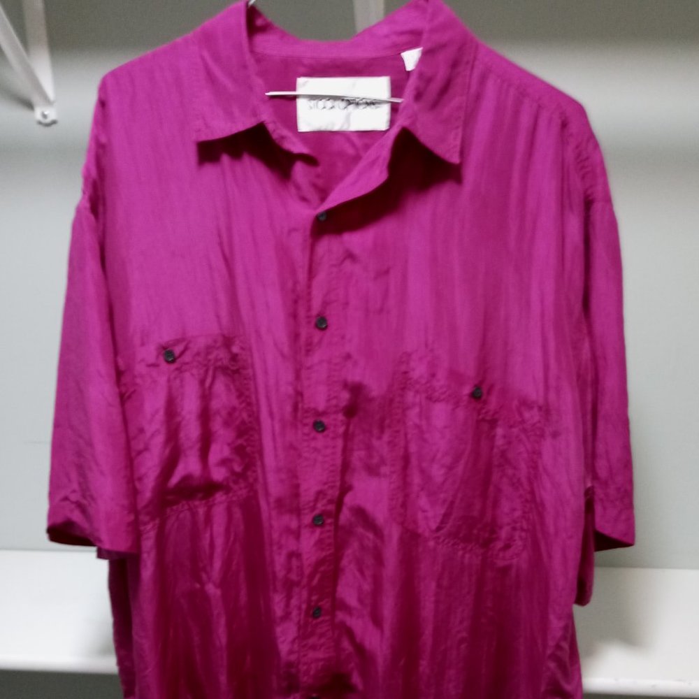 Stock Options 100% Silk Fuchsia shirt XL